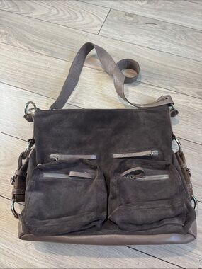 Rudsak Suede Crossbody Messenger Bag in Dark Brown